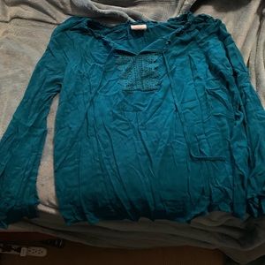 Beautiful teal blouse with Lacey collar